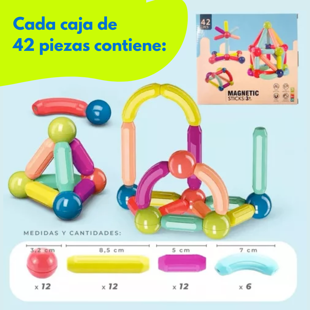 Bloques magnéticos 42 piezas: construcción para niños curiosos